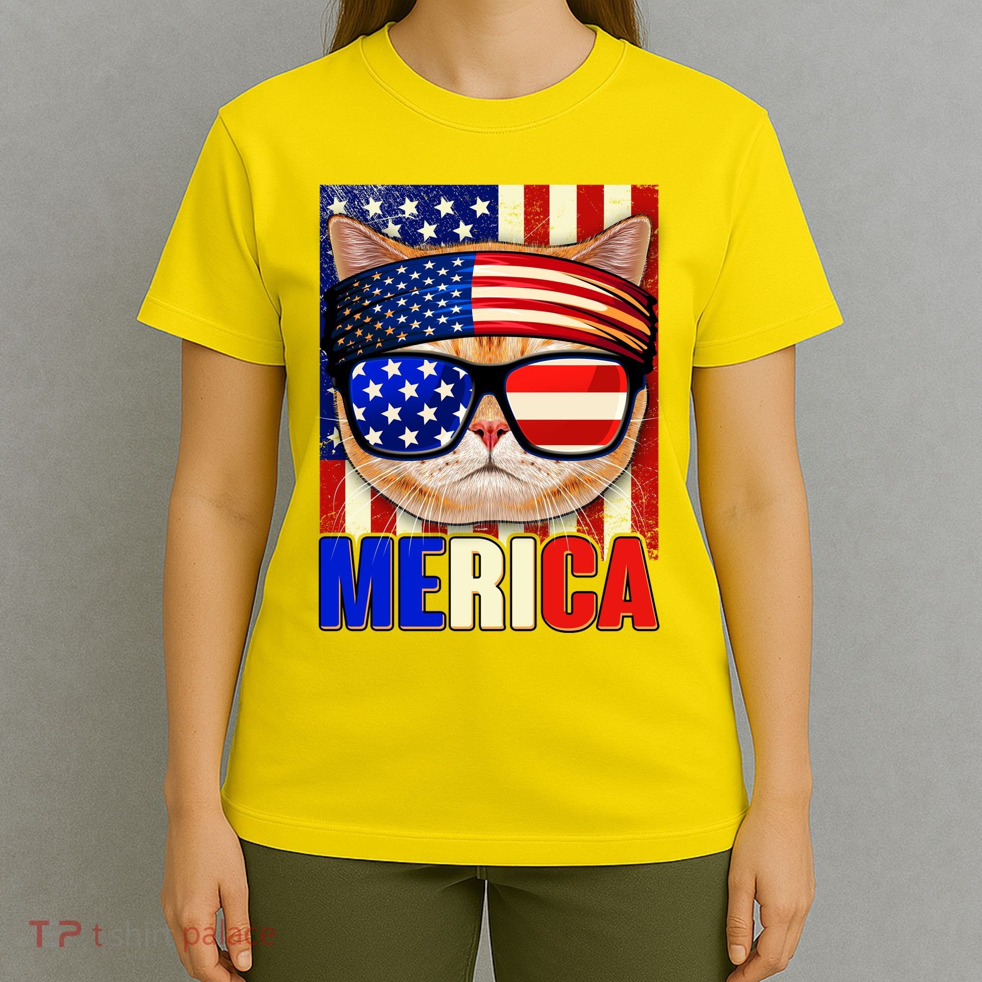 Funny American USA Flag Merica Cat T-Shirt