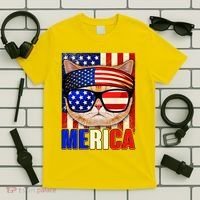 Funny American USA Flag Merica Cat T-Shirt thumb 5