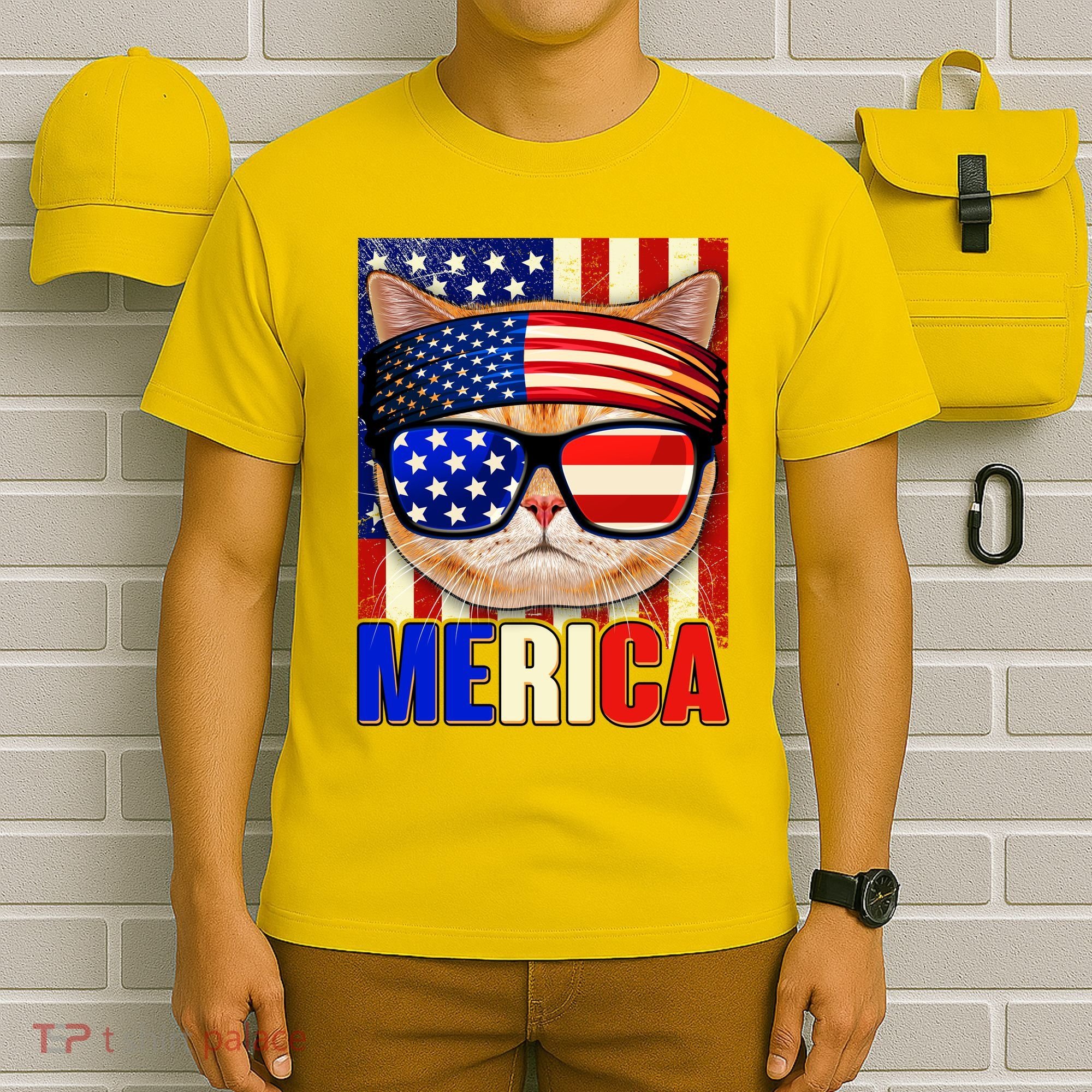 Funny American USA Flag Merica Cat T-Shirt