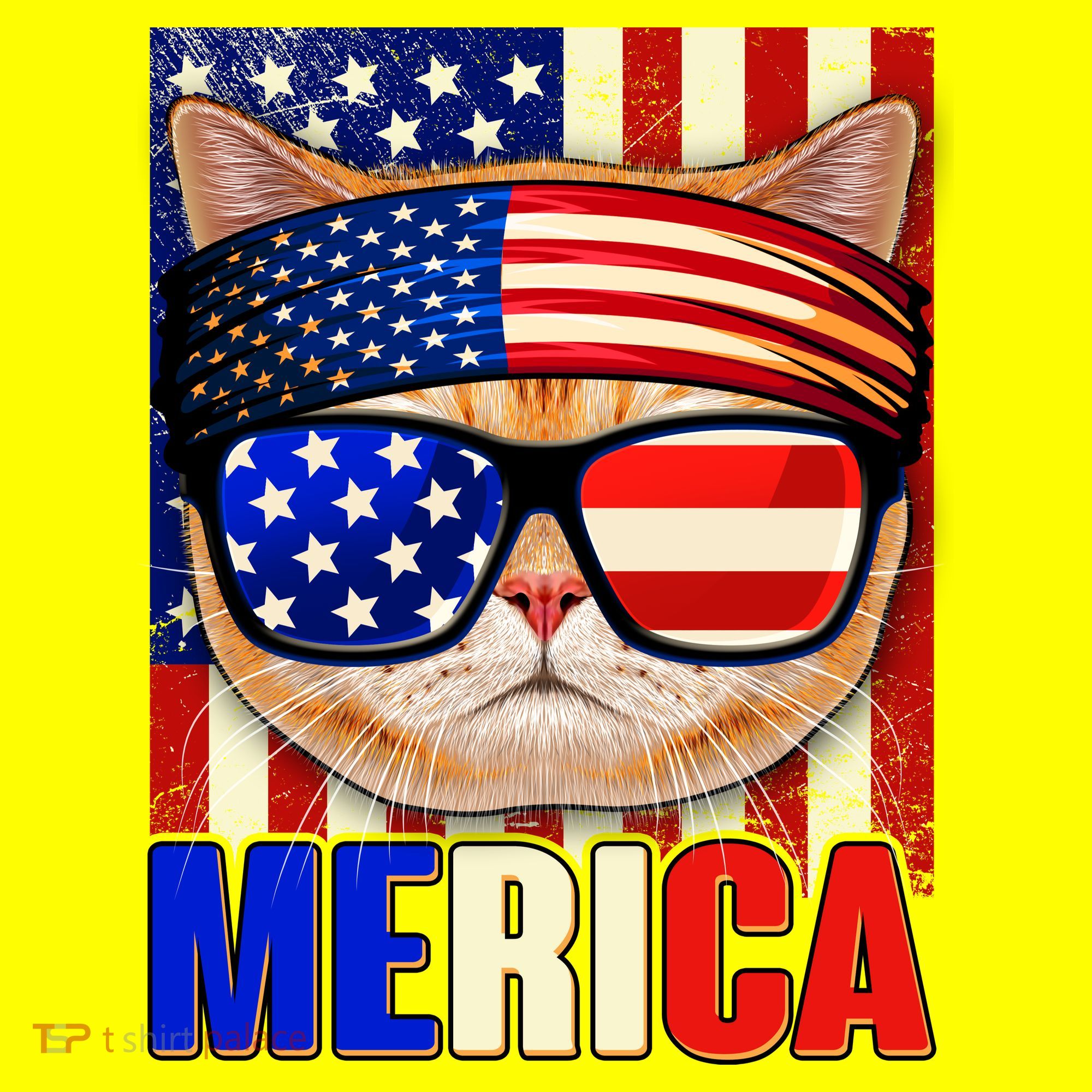 Funny American USA Flag Merica Cat T-Shirt