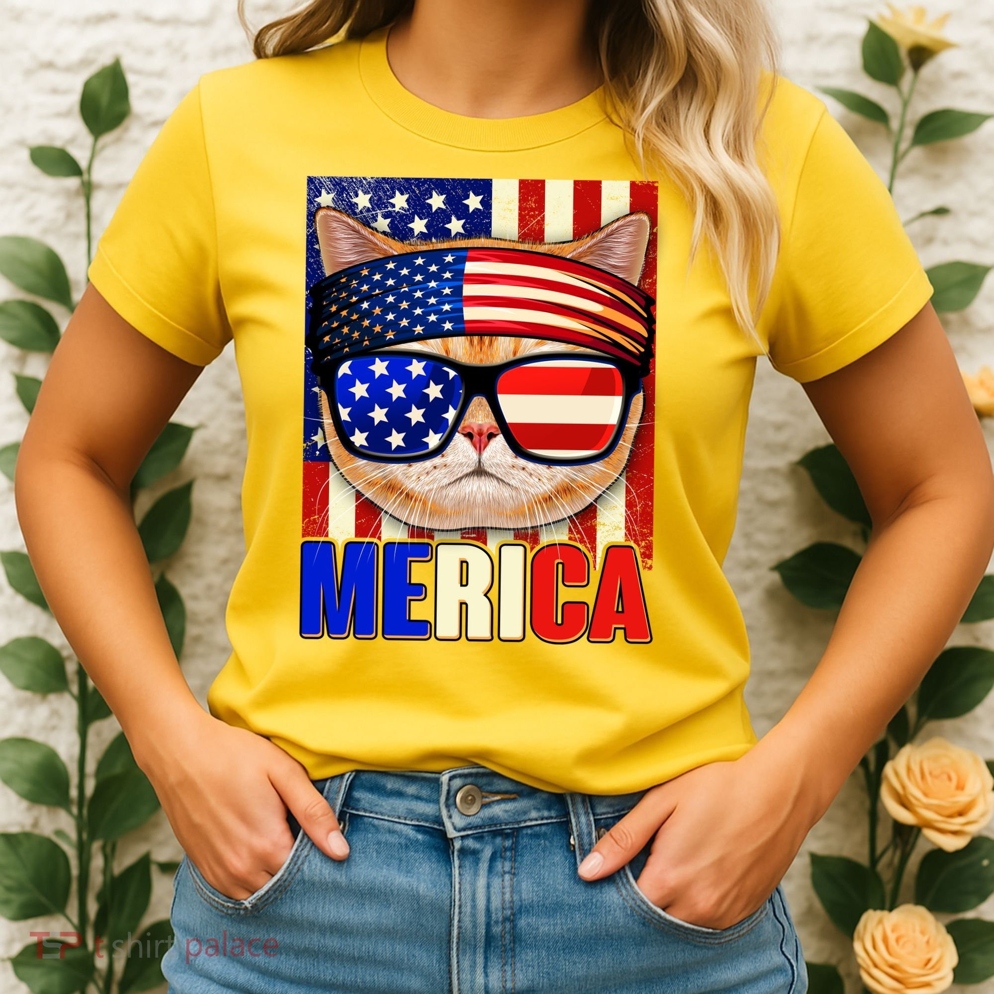 Funny American USA Flag Merica Cat Women's T-Shirt