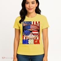 Funny American USA Flag Merica Cat Women's T-Shirt thumb 4