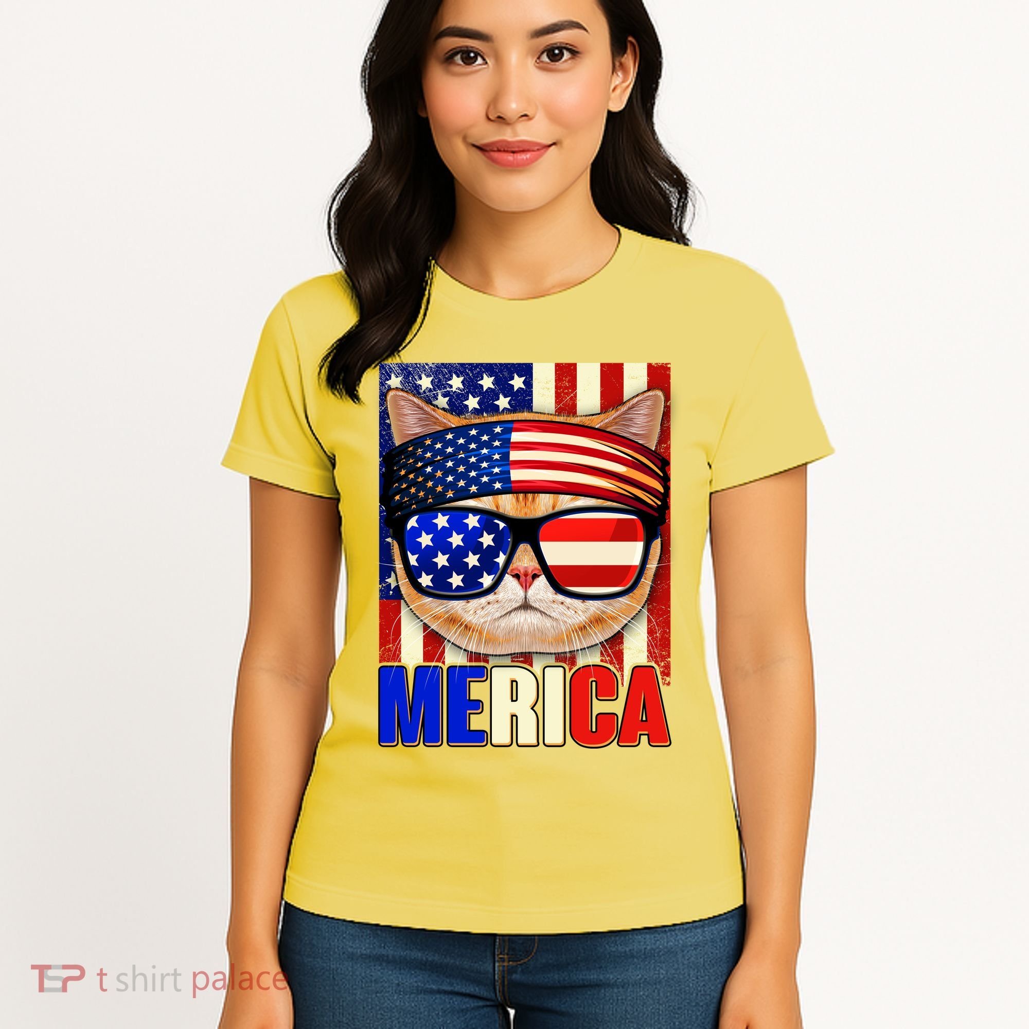 Funny American USA Flag Merica Cat Women's T-Shirt