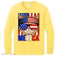 Funny American USA Flag Merica Cat Kids Long Sleeve Shirt thumb 0