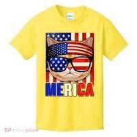 Funny American USA Flag Merica Cat Kids T-Shirt thumb 0