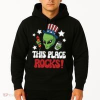 Funny Alien Uncle Sam Rocks Fireworks Party Gift Hoodie thumb 2