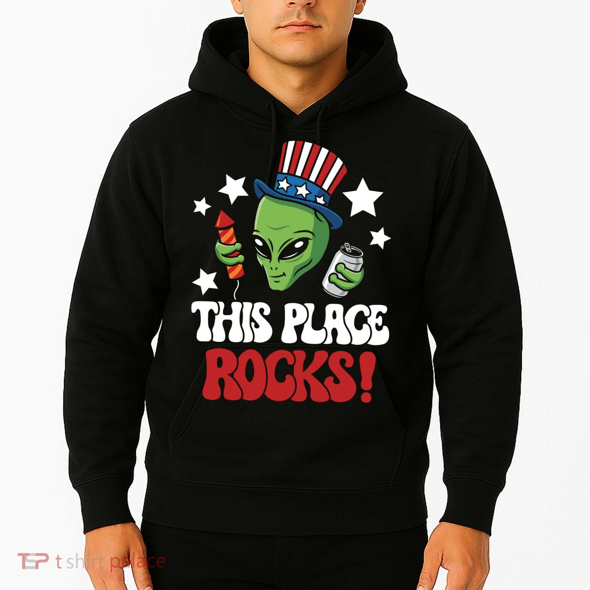 Funny Alien Uncle Sam Rocks Fireworks Party Gift Hoodie