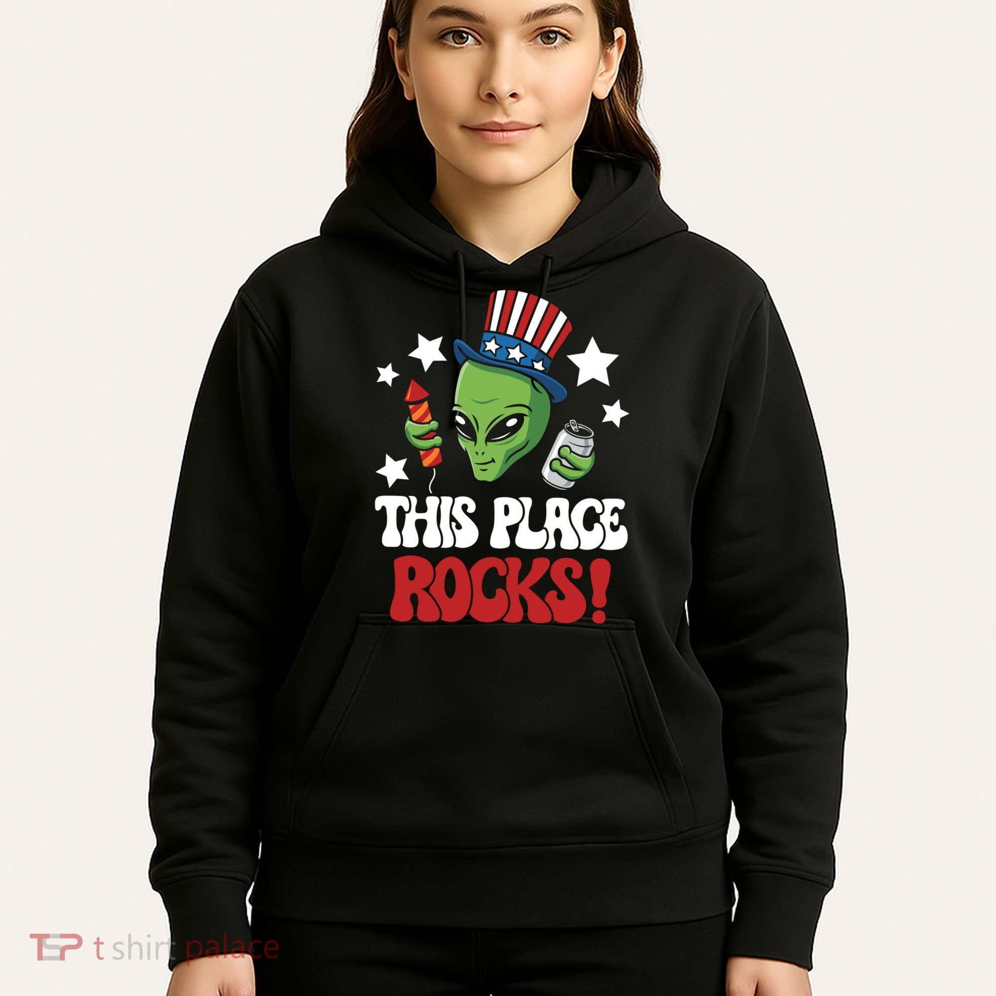 Funny Alien Uncle Sam Rocks Fireworks Party Gift Hoodie