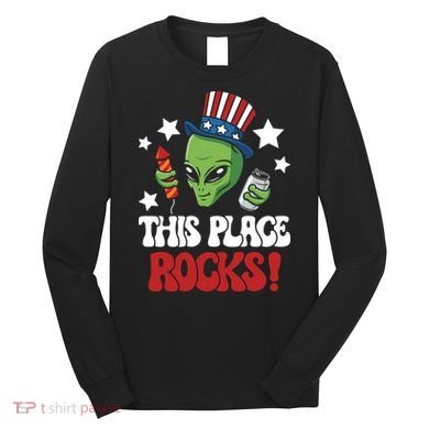 Funny Alien Uncle Sam Rocks Fireworks Party Gift Long Sleeve Shirt