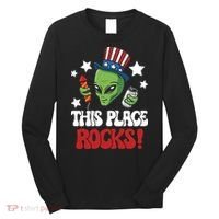 Funny Alien Uncle Sam Rocks Fireworks Party Gift Long Sleeve Shirt thumb 0