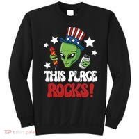 Funny Alien Uncle Sam Rocks Fireworks Party Gift Sweatshirt thumb 0