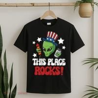 Funny Alien Uncle Sam Rocks Fireworks Party Gift T-Shirt thumb 2