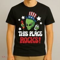Funny Alien Uncle Sam Rocks Fireworks Party Gift T-Shirt thumb 3