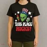 Funny Alien Uncle Sam Rocks Fireworks Party Gift T-Shirt thumb 4
