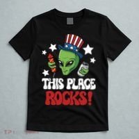 Funny Alien Uncle Sam Rocks Fireworks Party Gift T-Shirt thumb 5