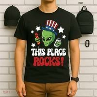 Funny Alien Uncle Sam Rocks Fireworks Party Gift T-Shirt thumb 6