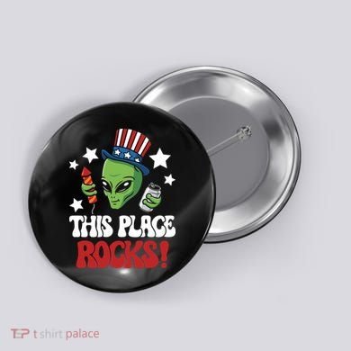 Funny Alien Uncle Sam Rocks Fireworks Party Gift Button