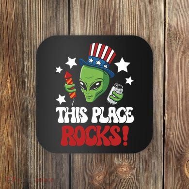 Funny Alien Uncle Sam Rocks Fireworks Party Gift Coaster