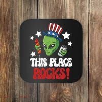 Funny Alien Uncle Sam Rocks Fireworks Party Gift Coaster thumb 0