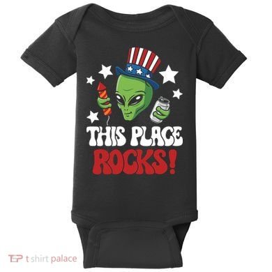 Funny Alien Uncle Sam Rocks Fireworks Party Gift Baby Bodysuit