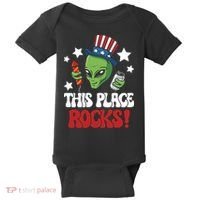 Funny Alien Uncle Sam Rocks Fireworks Party Gift Baby Bodysuit thumb 0