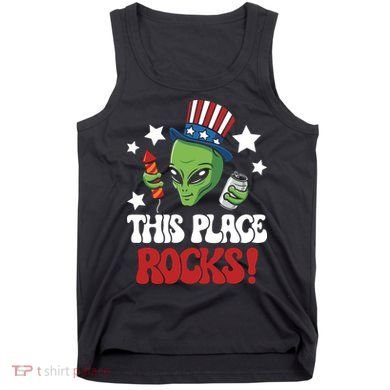 Funny Alien Uncle Sam Rocks Fireworks Party Gift Tank Top