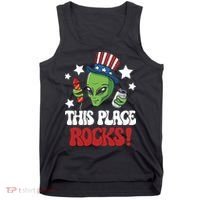 Funny Alien Uncle Sam Rocks Fireworks Party Gift Tank Top thumb 0