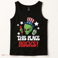 Funny Alien Uncle Sam Rocks Fireworks Party Gift Tank Top thumb 2