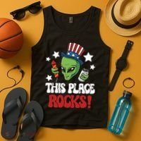 Funny Alien Uncle Sam Rocks Fireworks Party Gift Tank Top thumb 4