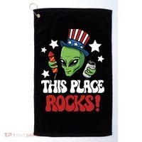 Funny Alien Uncle Sam Rocks Fireworks Party Gift Golf Towel thumb 0