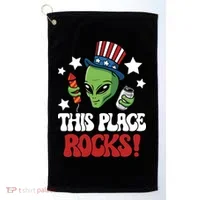 Funny Alien Uncle Sam Rocks Fireworks Party Gift Golf Towel thumb 0