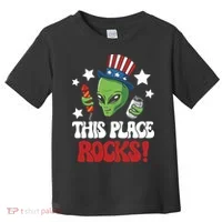 Funny Alien Uncle Sam Rocks Fireworks Party Gift Toddler T-Shirt thumb 0