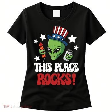 Funny Alien Uncle Sam Rocks Fireworks Party Gift Women's T-Shirt