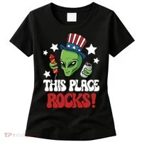 Funny Alien Uncle Sam Rocks Fireworks Party Gift Women's T-Shirt thumb 0