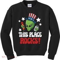 Funny Alien Uncle Sam Rocks Fireworks Party Gift Kids Sweatshirt thumb 0