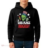 Funny Alien Uncle Sam Rocks Fireworks Party Gift Kids Hoodie thumb 4