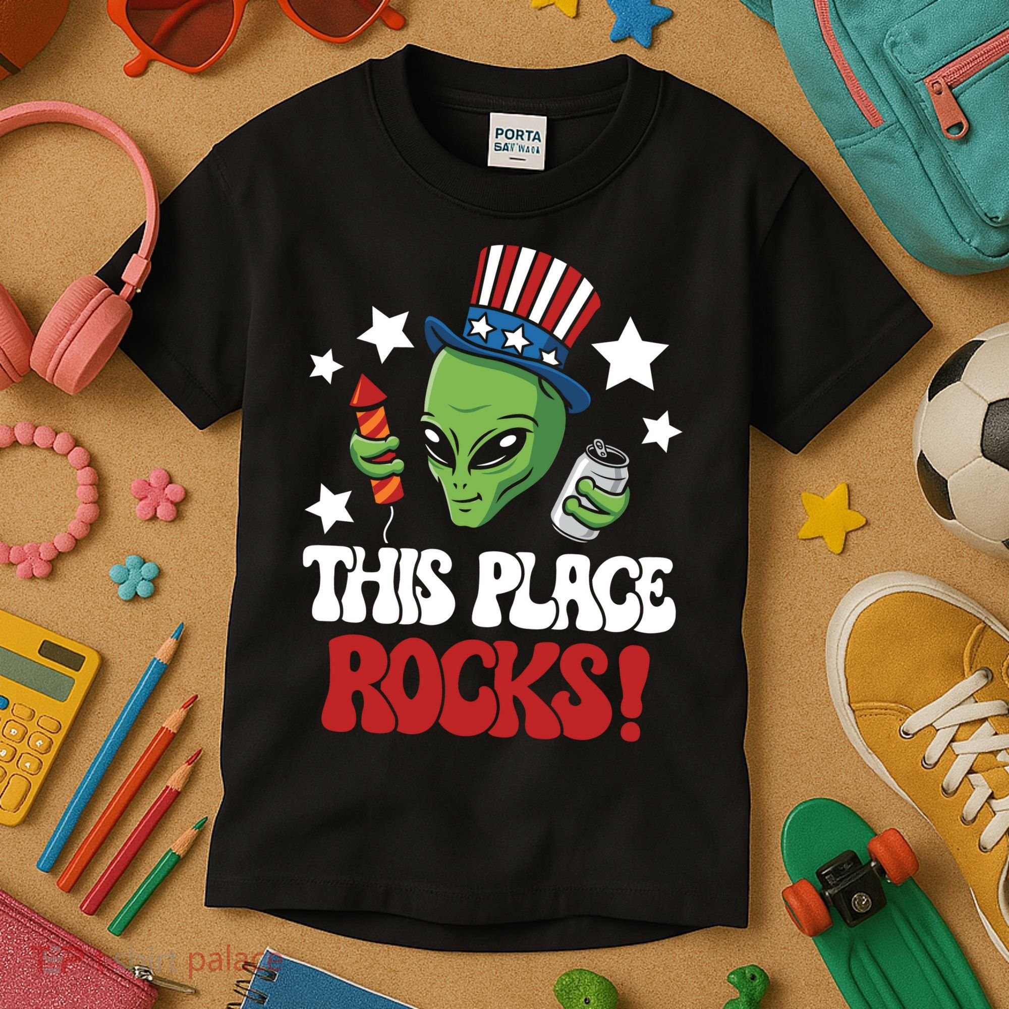 Funny Alien Uncle Sam Rocks Fireworks Party Gift Kids T-Shirt