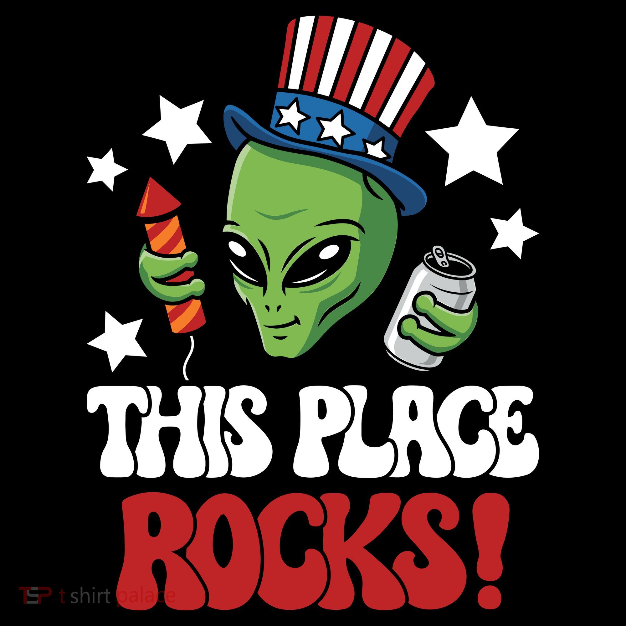 Funny Alien Uncle Sam Rocks Fireworks Party Gift Kids T-Shirt