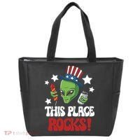 Funny Alien Uncle Sam Rocks Fireworks Party Gift Tote Bag thumb 0