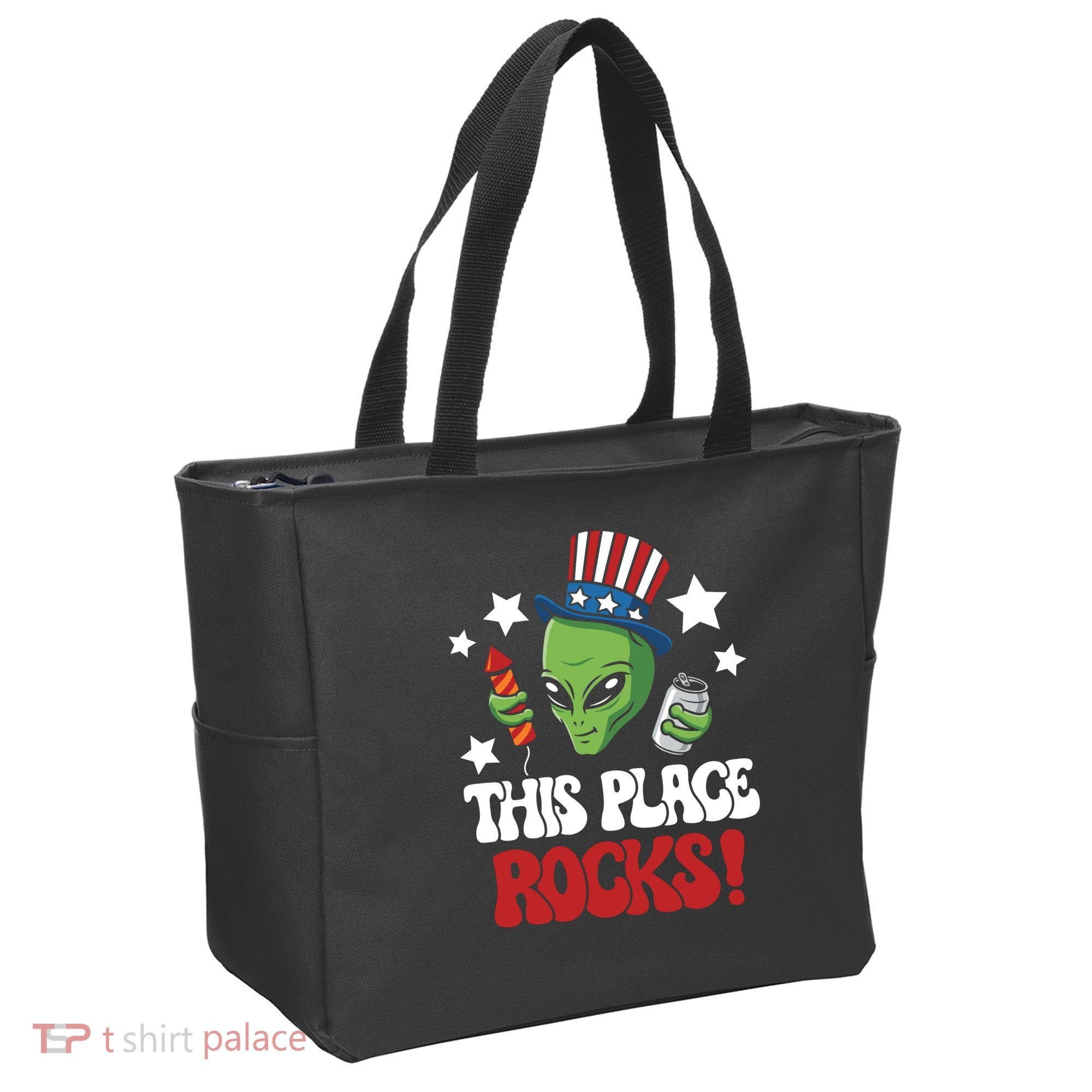 Funny Alien Uncle Sam Rocks Fireworks Party Gift Tote Bag
