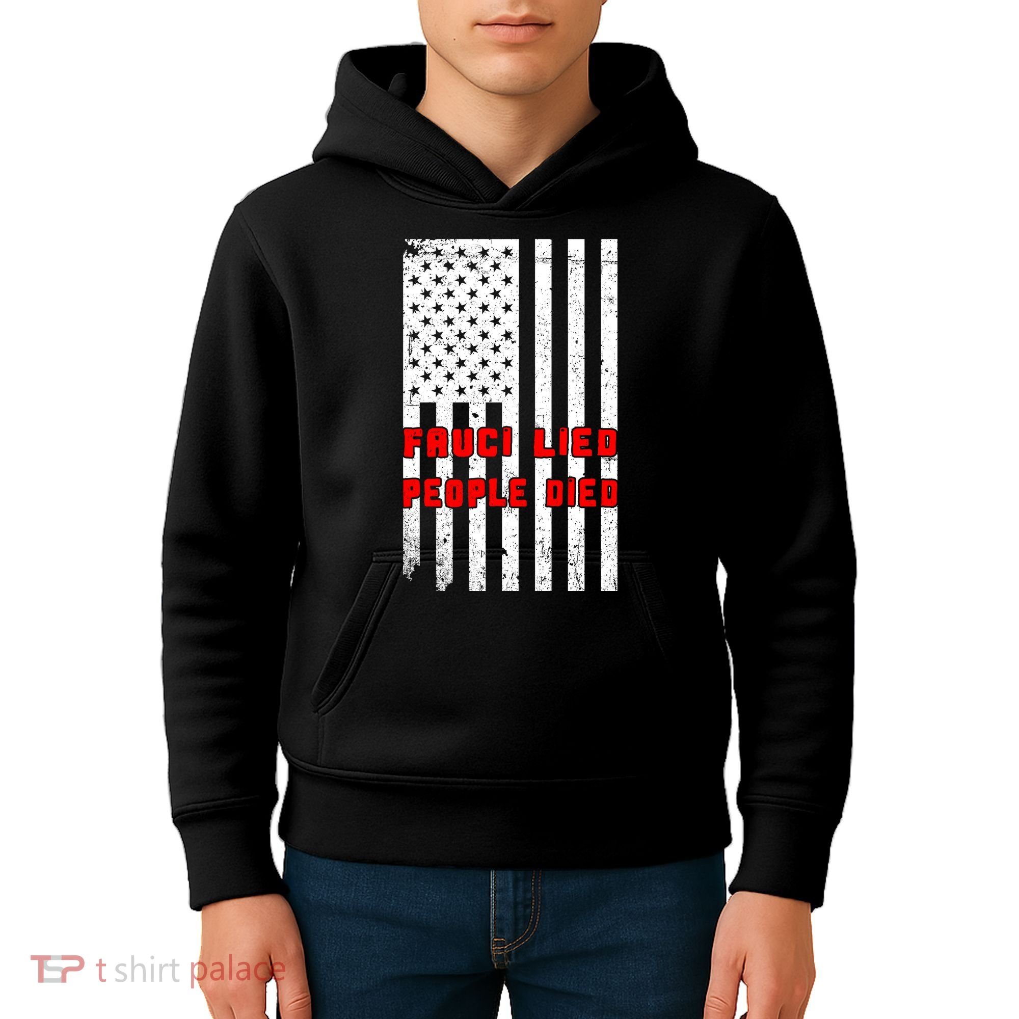 Fauci Lied People Died American Flag Kids Hoodie