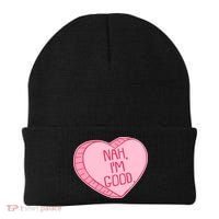 Funny Anti Valentines Day Nah I'm Good Candy Heart Beanie thumb 0