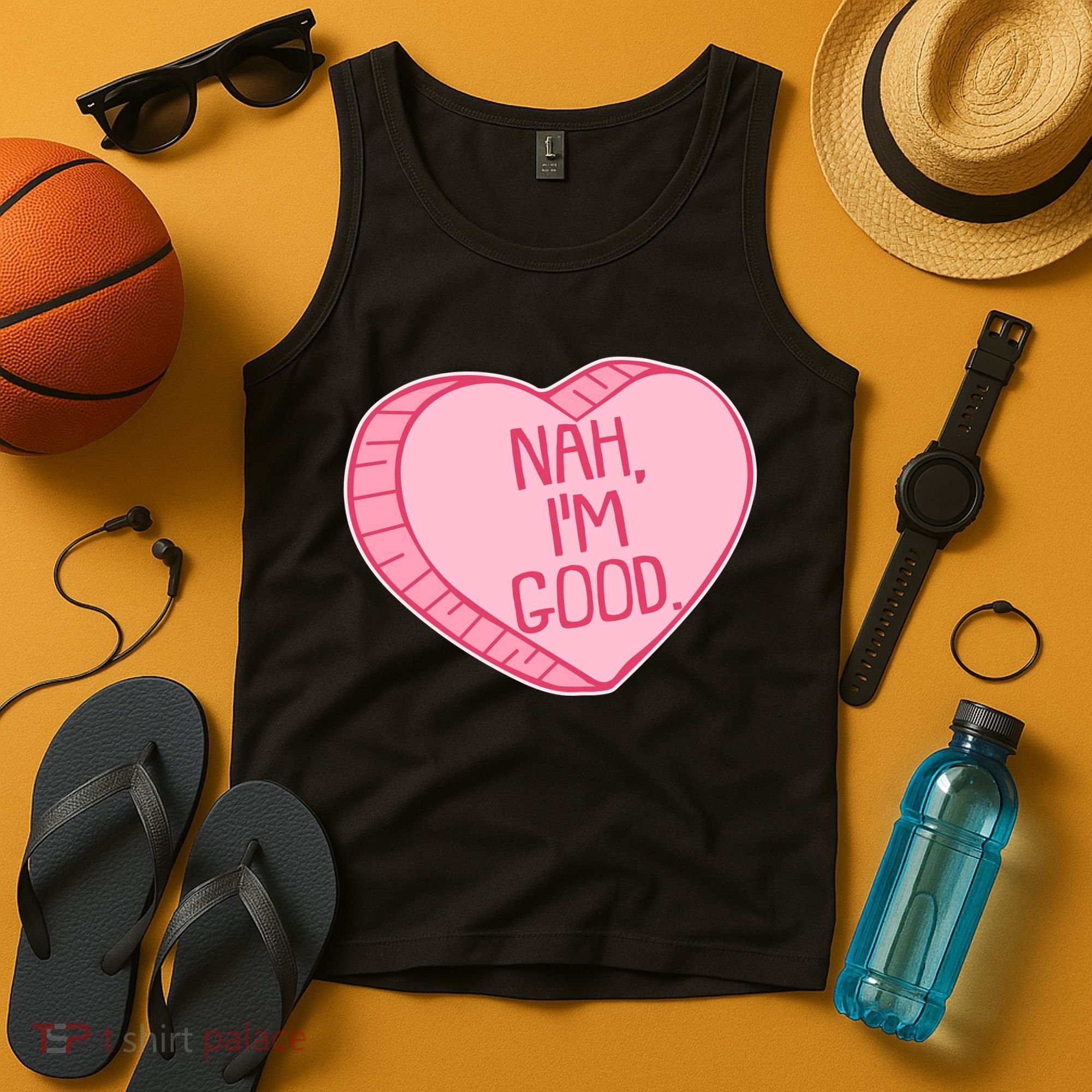 Funny Anti Valentines Day Nah I'm Good Candy Heart Tank Top