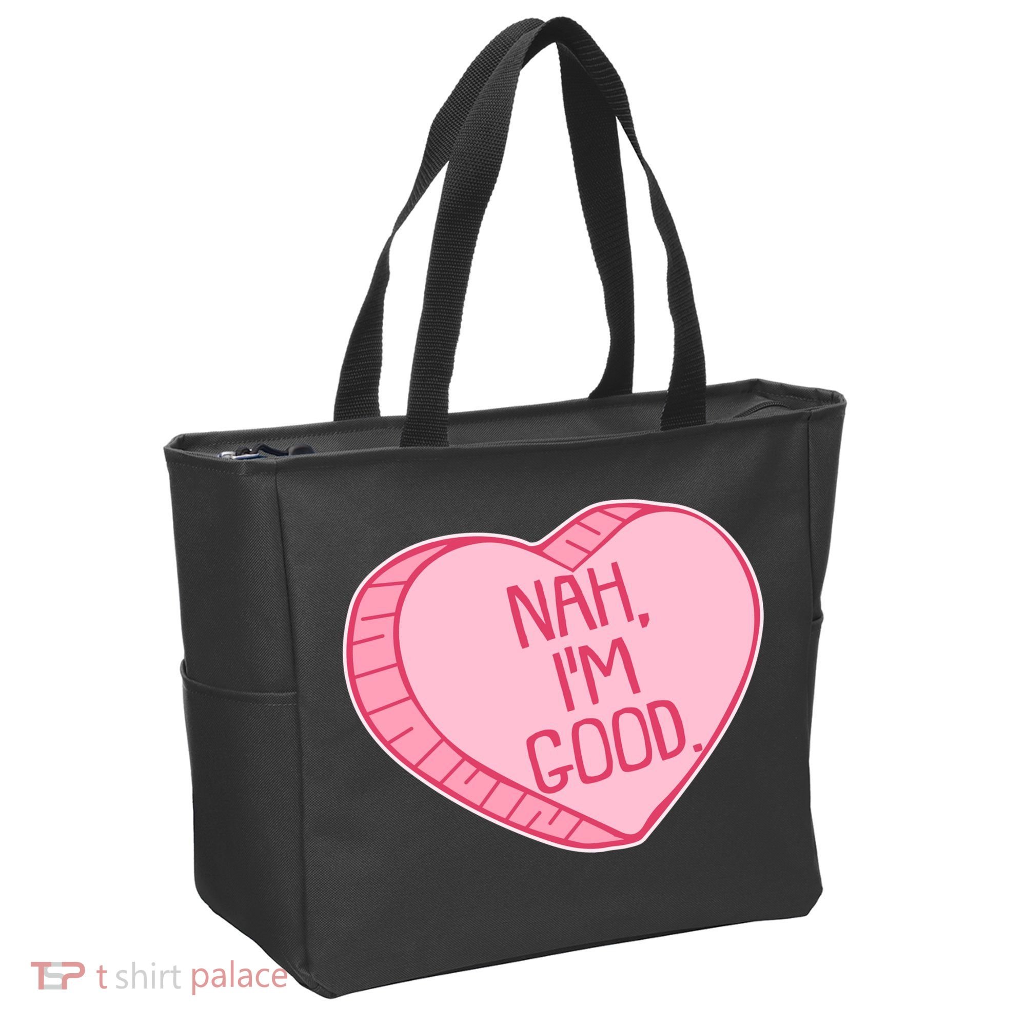 Funny Anti Valentines Day Nah I'm Good Candy Heart Tote Bag
