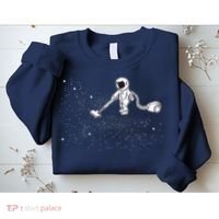Funny Astronaut Vacuuming Galaxy Stars Sweatshirt thumb 2