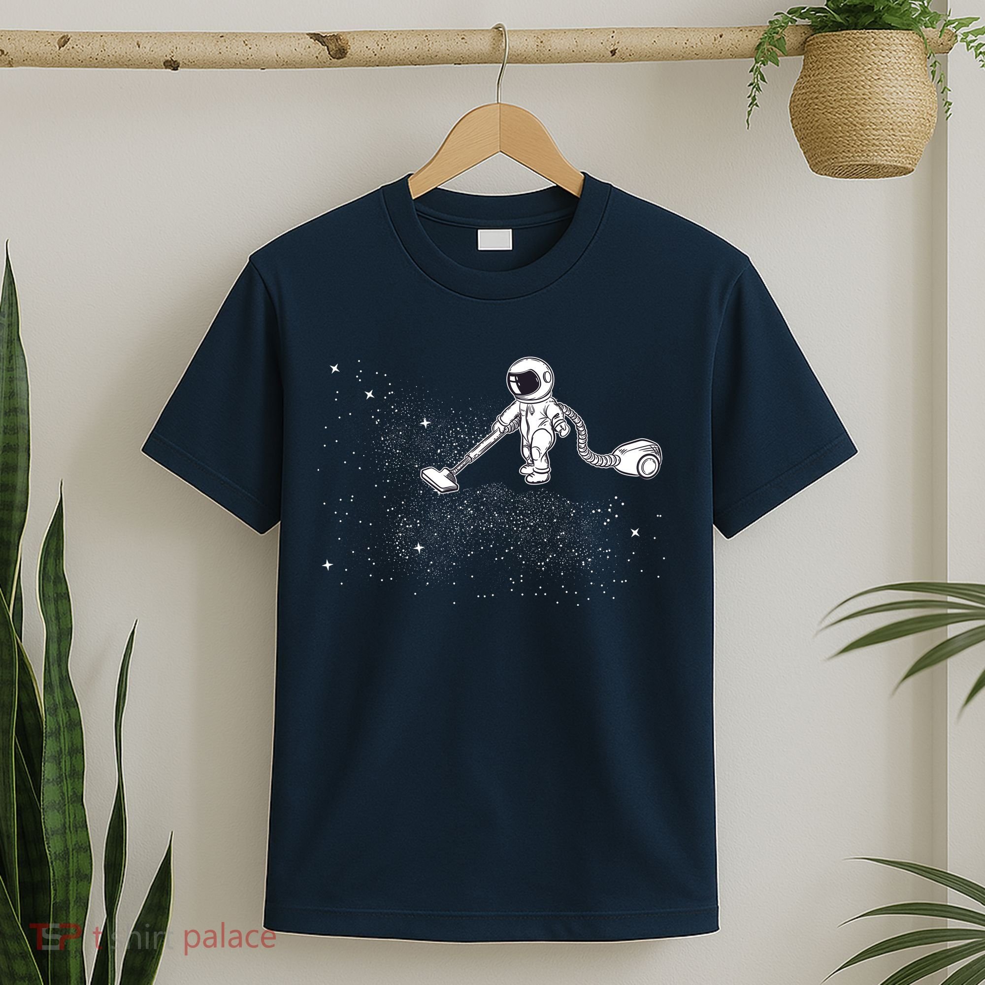Funny Astronaut Vacuuming Galaxy Stars T-Shirt