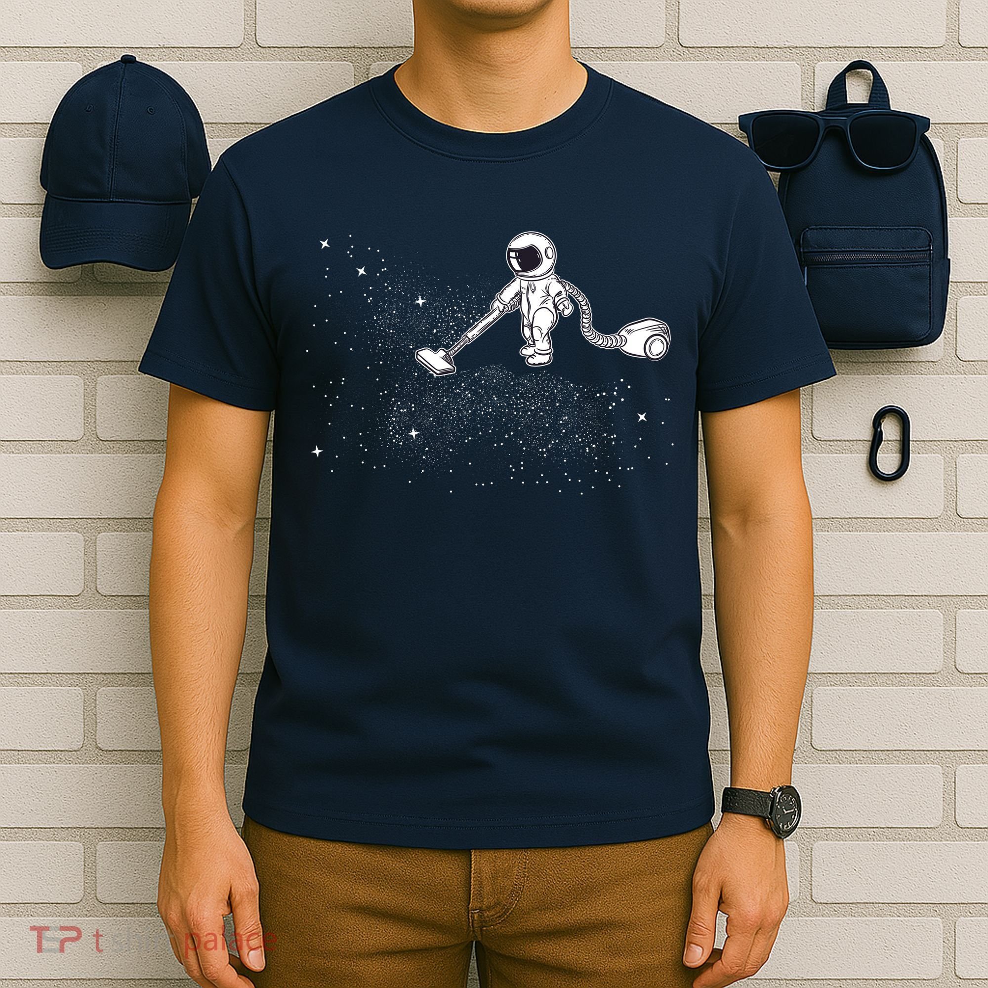 Funny Astronaut Vacuuming Galaxy Stars T-Shirt
