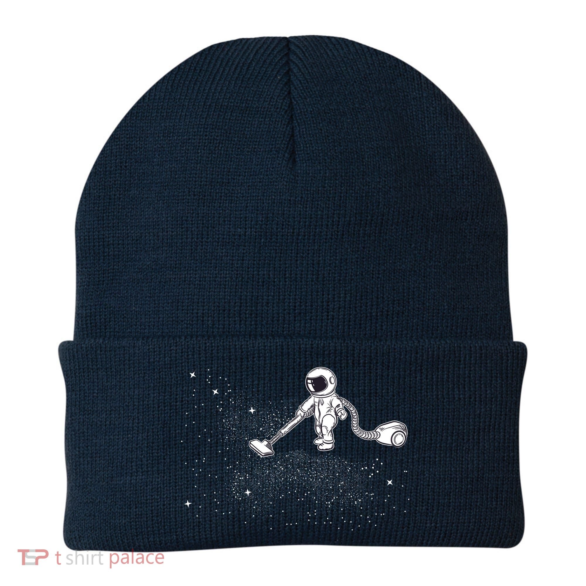 Funny Astronaut Vacuuming Galaxy Stars Beanie