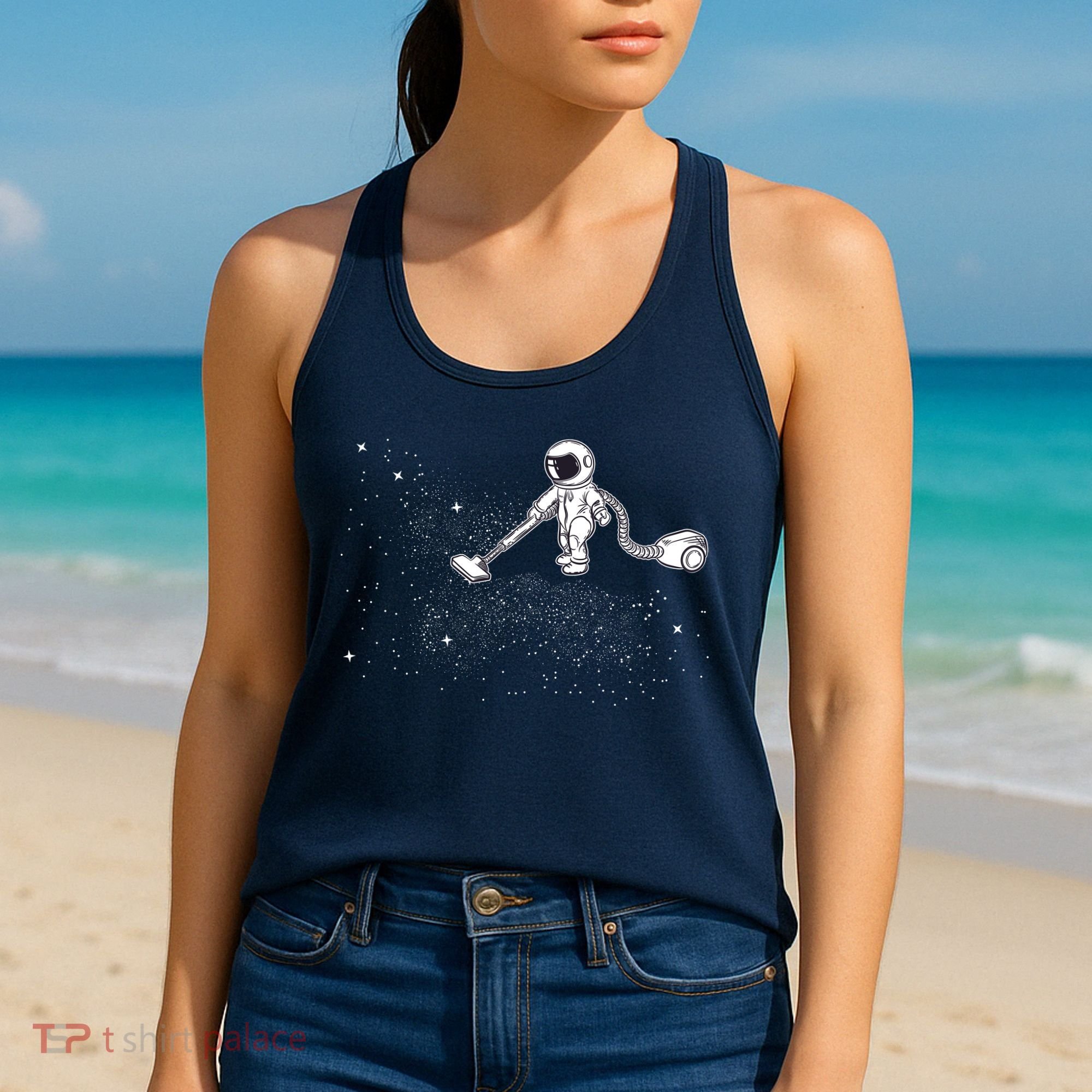 Funny Astronaut Vacuuming Galaxy Stars Women's Tank Top
