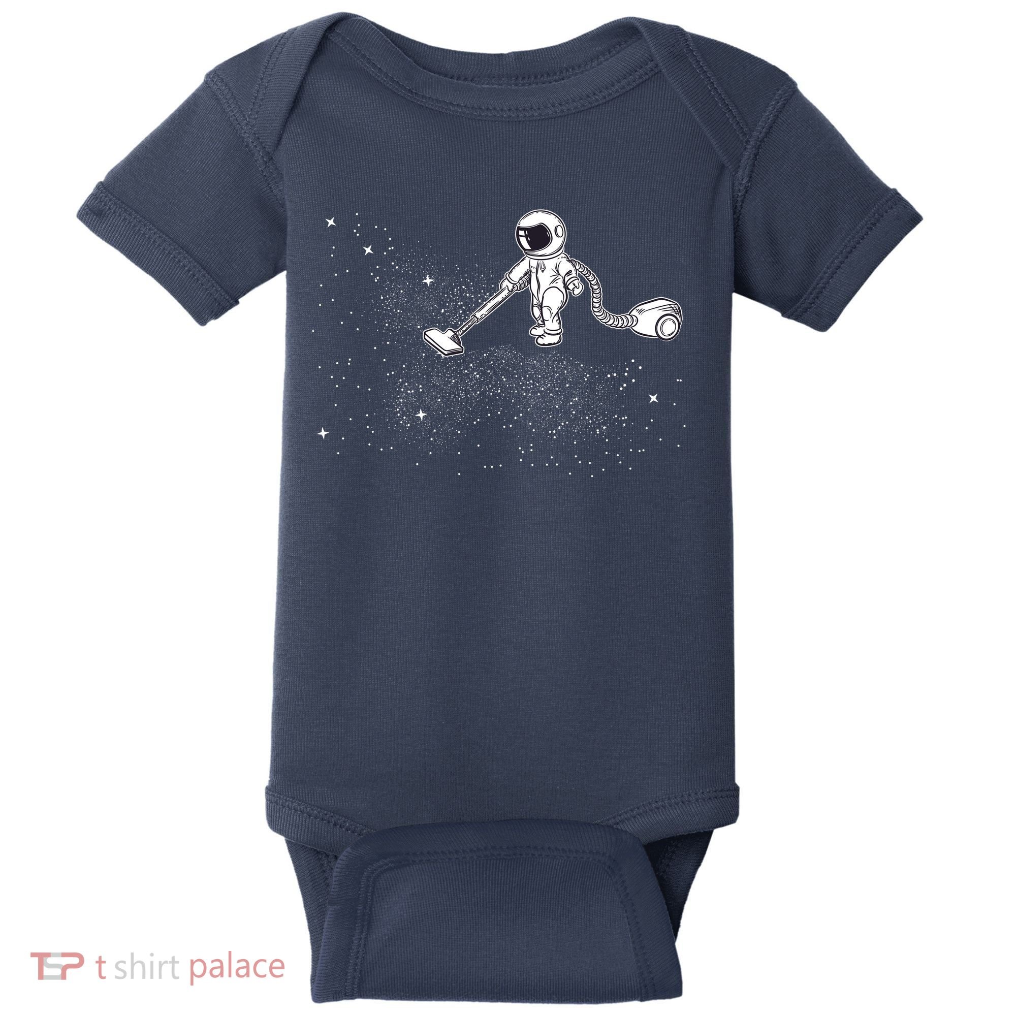 Funny Astronaut Vacuuming Galaxy Stars Baby Bodysuit